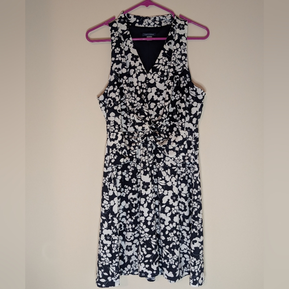 Tommy Hilfiger Navy and White Floral Midi Dress